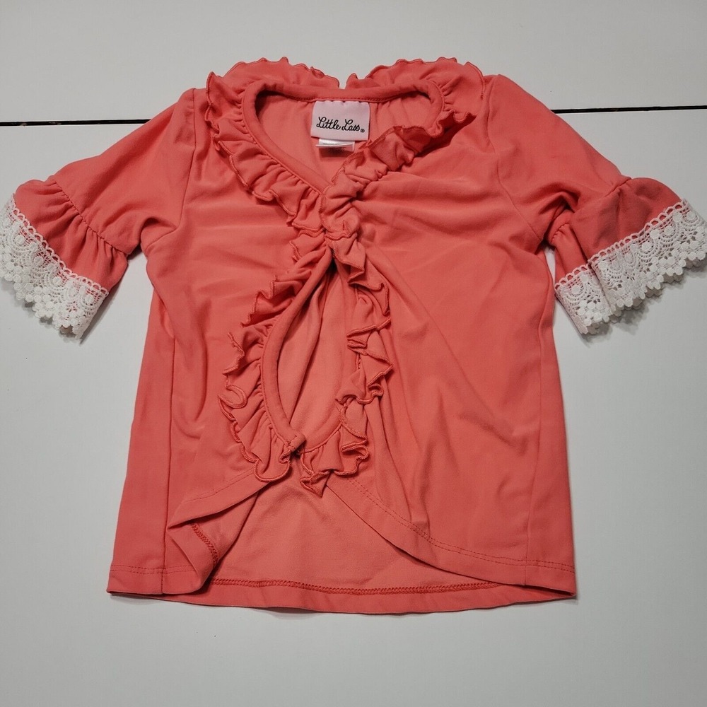 Little Lass Cardigan Girl 18 Month Short Sleeve Lace Ruffle Button Front Stretch